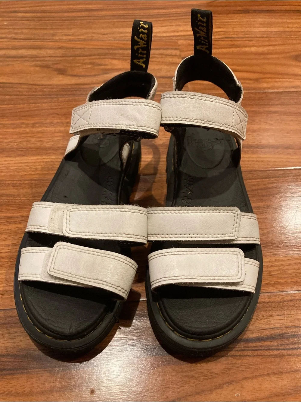 Dr. Martens Kids White & Black Triple-Strap Leather Sandals SZ 4